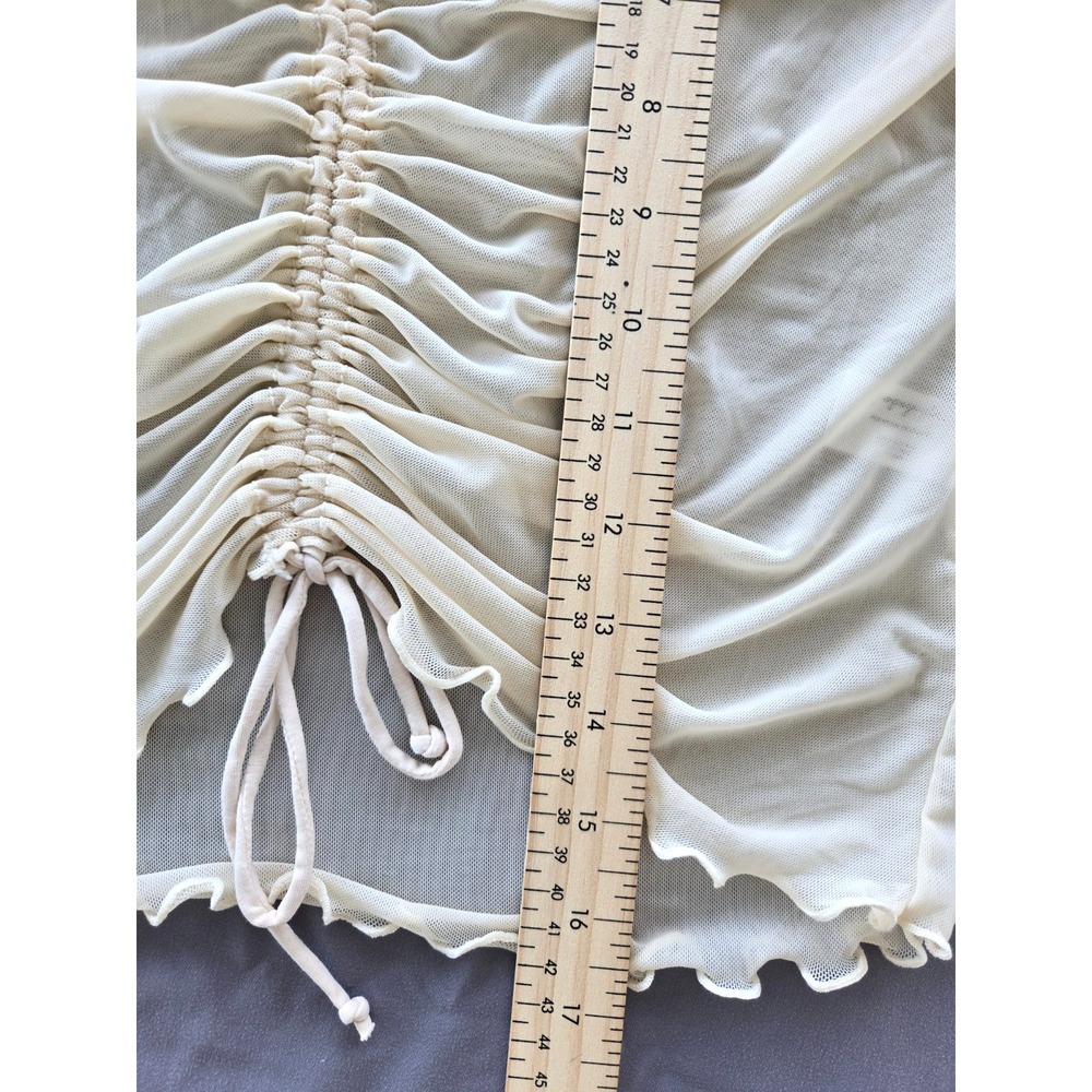 Propaganda Mesh Pull Over Ruched Cinched Top Ivory Women Sz M Y2K Whimsy Festive - Picture 16 of 16